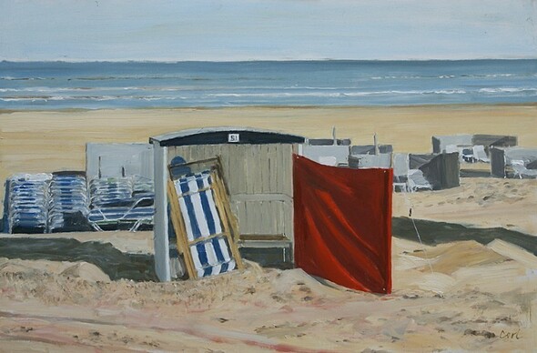 Katwijk aan Zee Strandhuisjes - Olieverf 2018