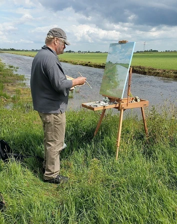Albert-Jan Cool schoildert en plein air op het Gravenpad te Leiderdorp - 2017