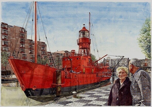 Lichtschip Breezand Rotterdam - Aquarel 2003