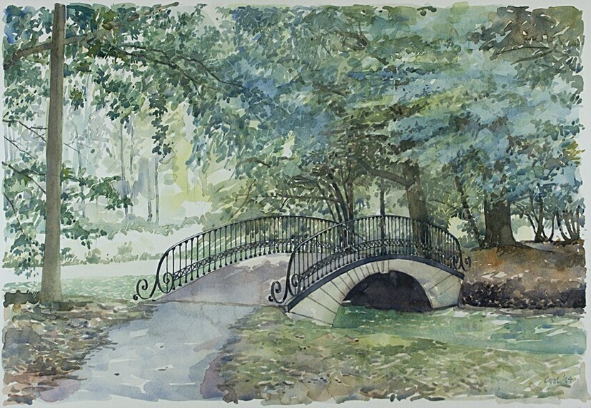 Oegstgeest - Brug in bos Oud Poelgeest - Aquarel 2014