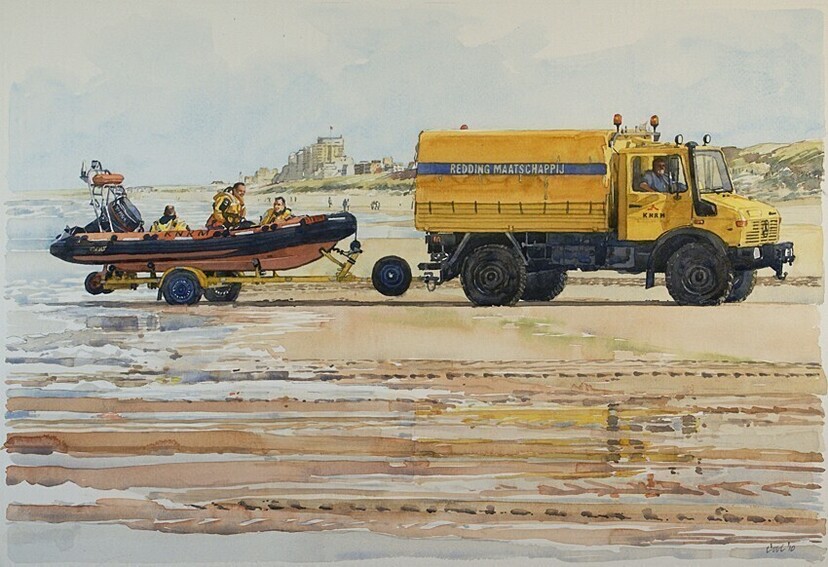 Katwijk - KNRM in actie - Aquarel 2010